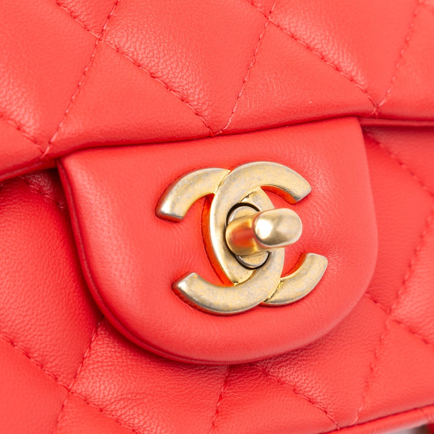 Red Chanel Mini Square Classic Lambskin Single Flap Crossbody Bag
