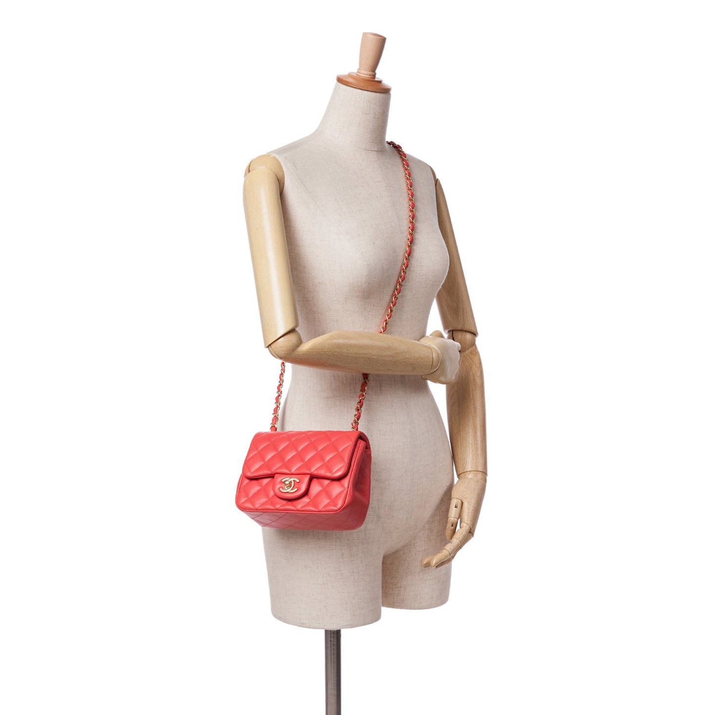 Red Chanel Mini Square Classic Lambskin Single Flap Crossbody Bag