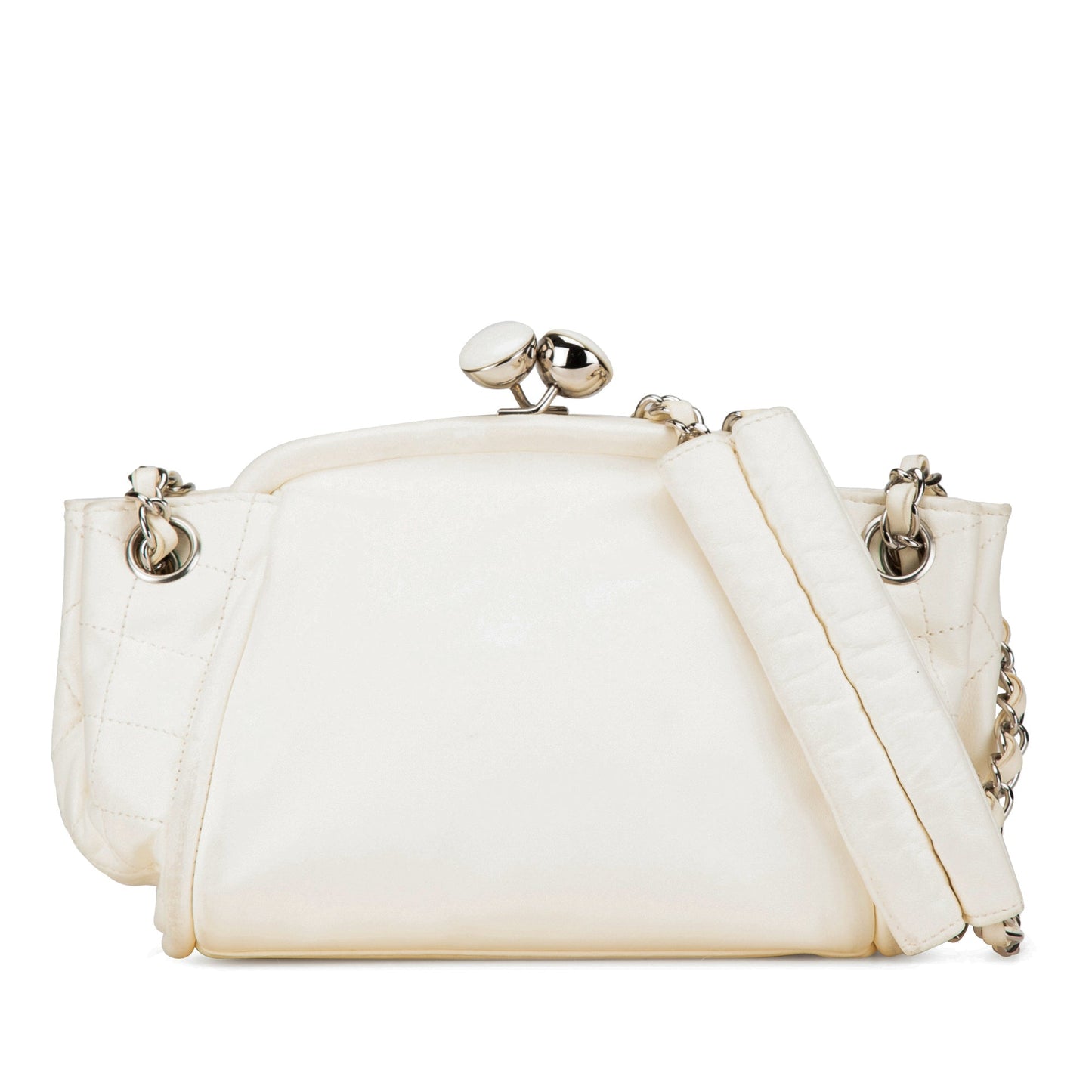 White Chanel Lambskin Kiss Lock Accordion Shoulder Bag