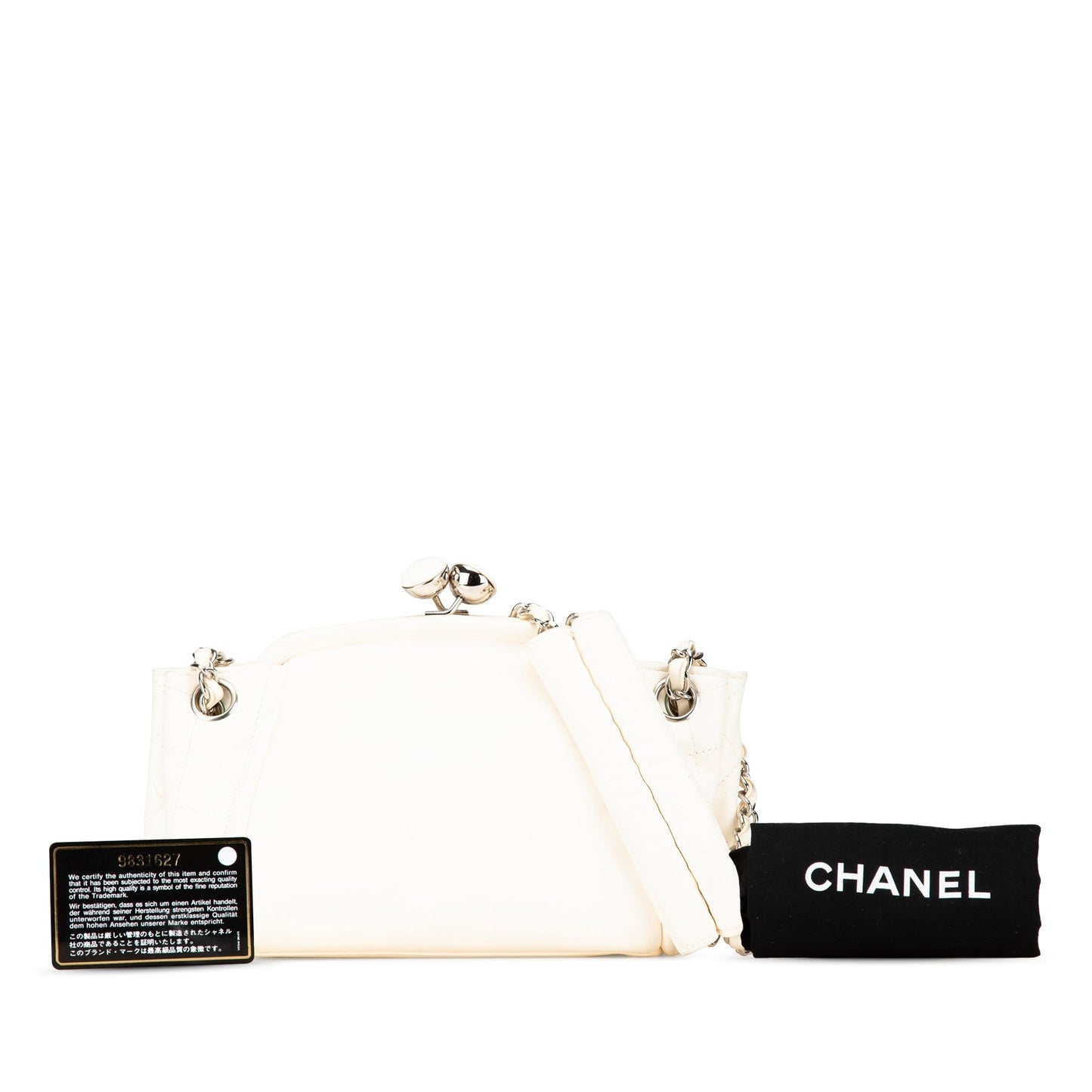 White Chanel Lambskin Kiss Lock Accordion Shoulder Bag