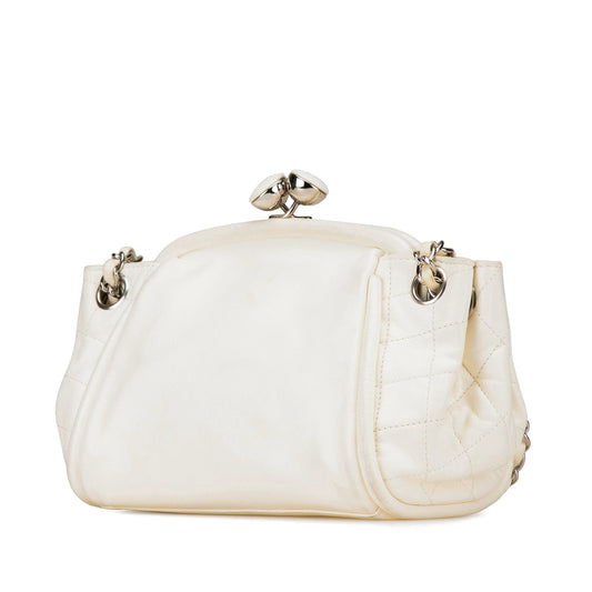 White Chanel Lambskin Kiss Lock Accordion Shoulder Bag