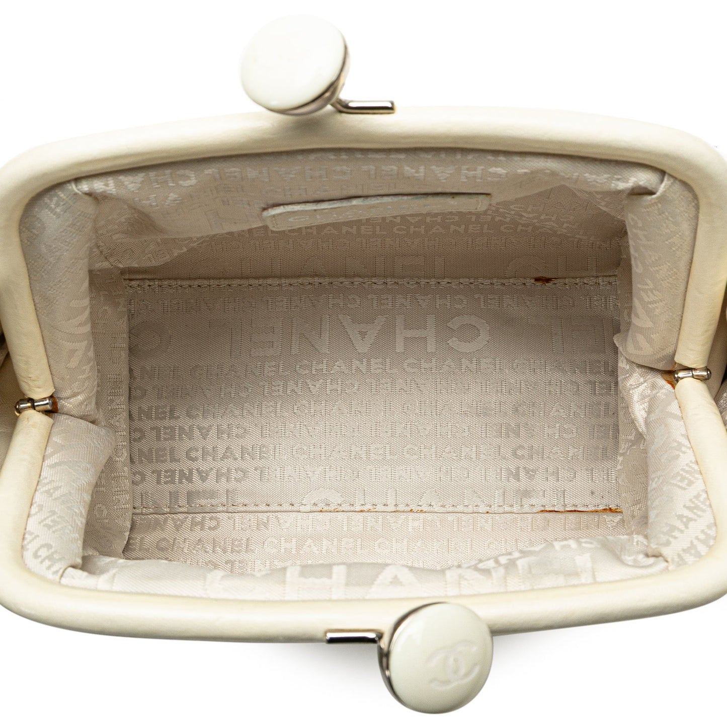 White Chanel Lambskin Kiss Lock Accordion Shoulder Bag