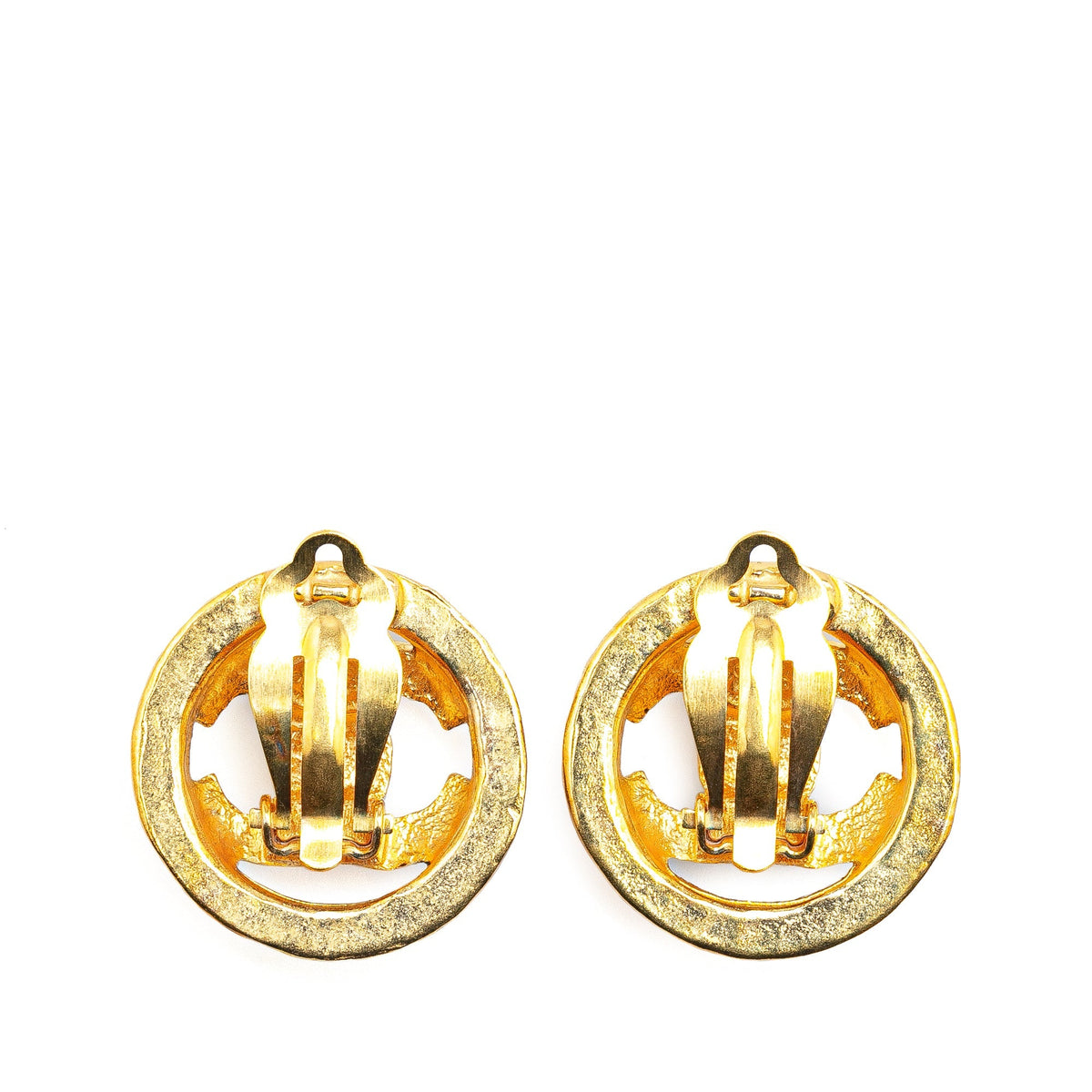 Gold Chanel Gold Plated CC Round Clip on Earrings