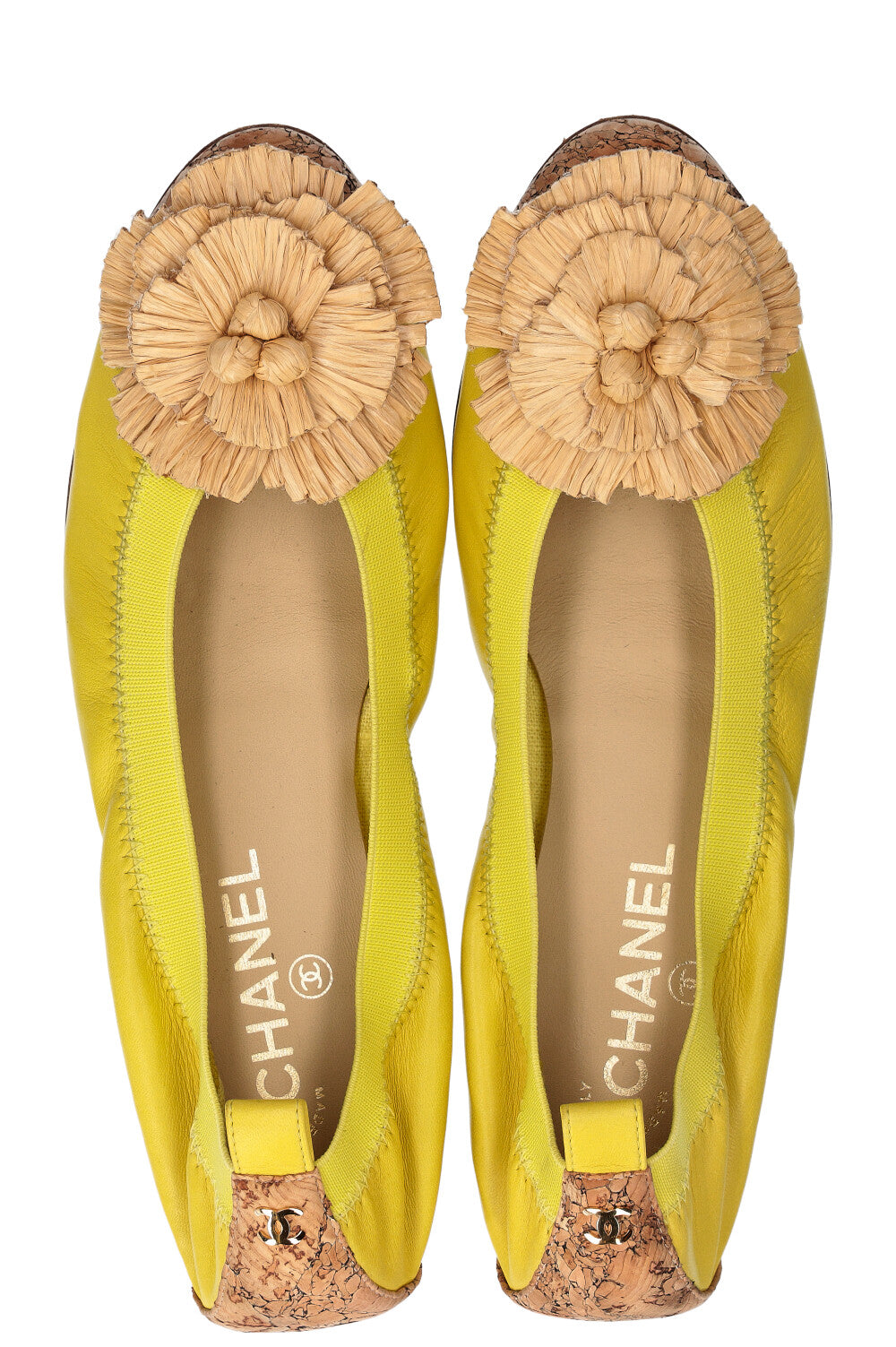 CHANEL Raffia Flats Yellow