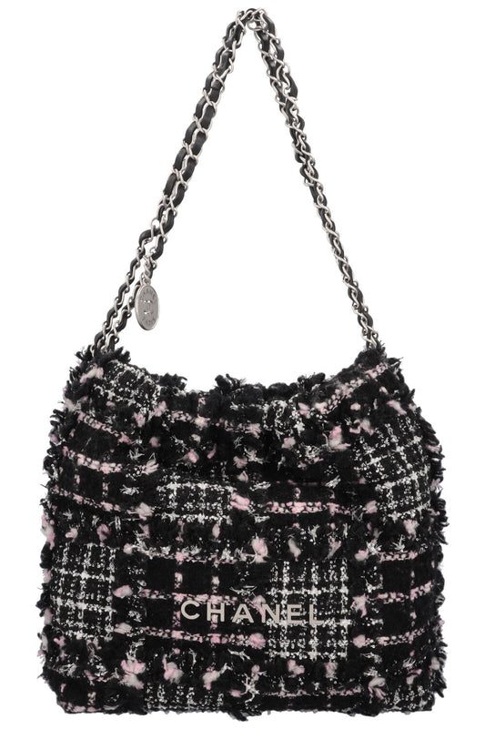 CHANEL 22 Bag Small Tweed Black Rose