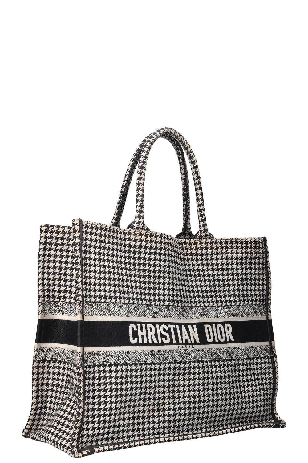 CHRISTIAN DIOR Houndstooth Book Tote Black & White