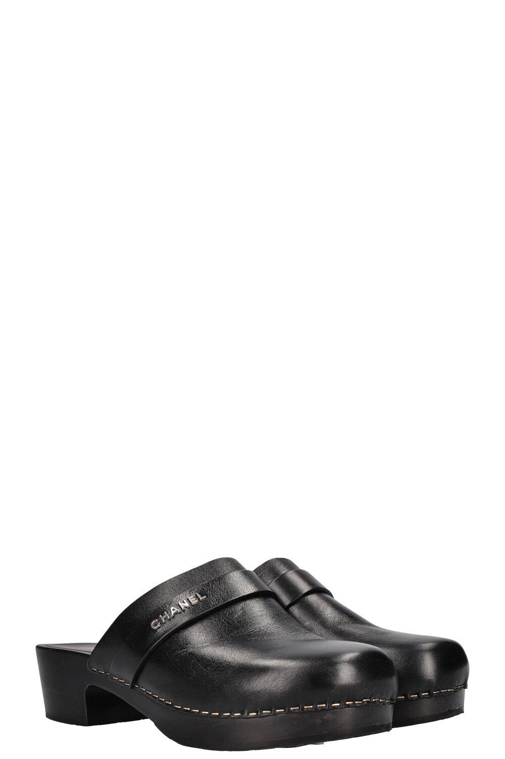 CHANEL Logo Clogs Black