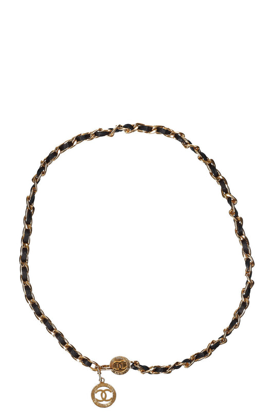 CHANEL Chain Belt with CC Pendant Gold & Black