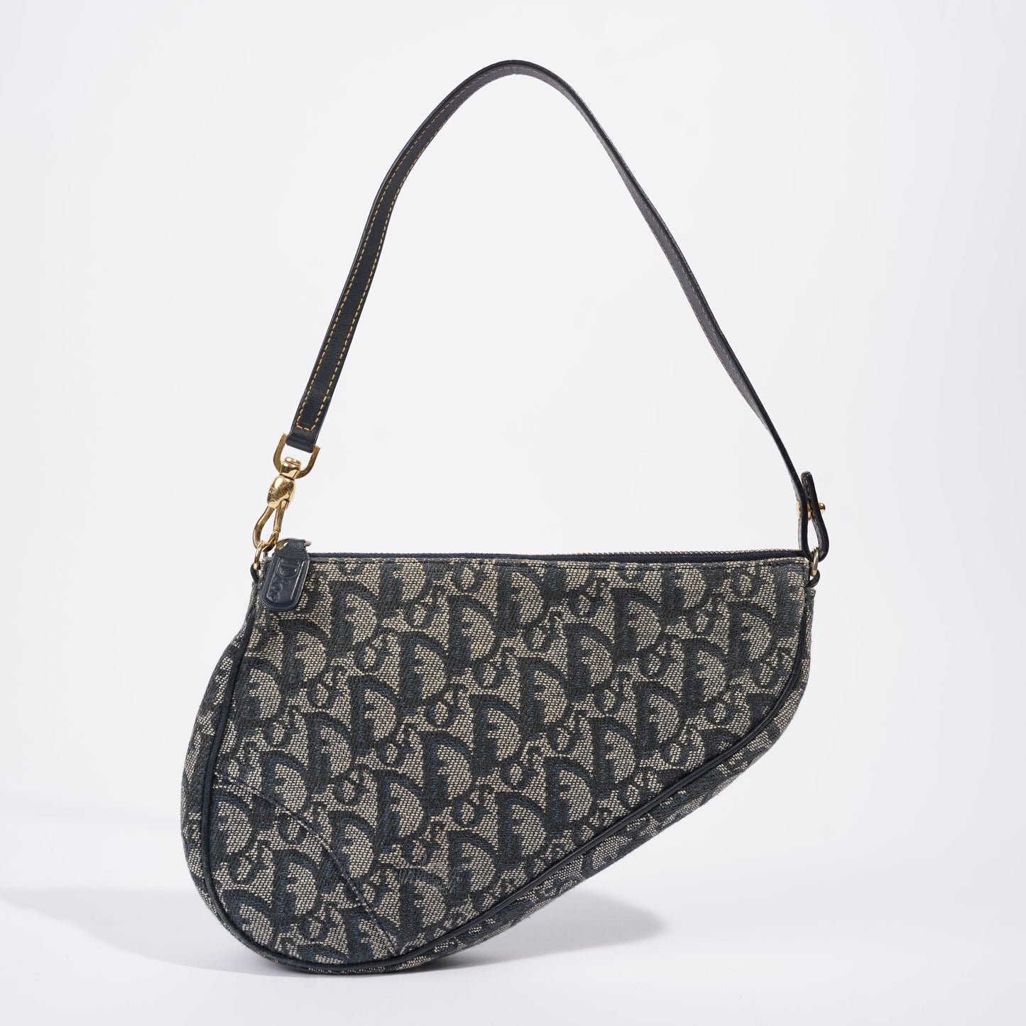 Christian Dior Mini Saddle Blue And Grey Oblique Canvas