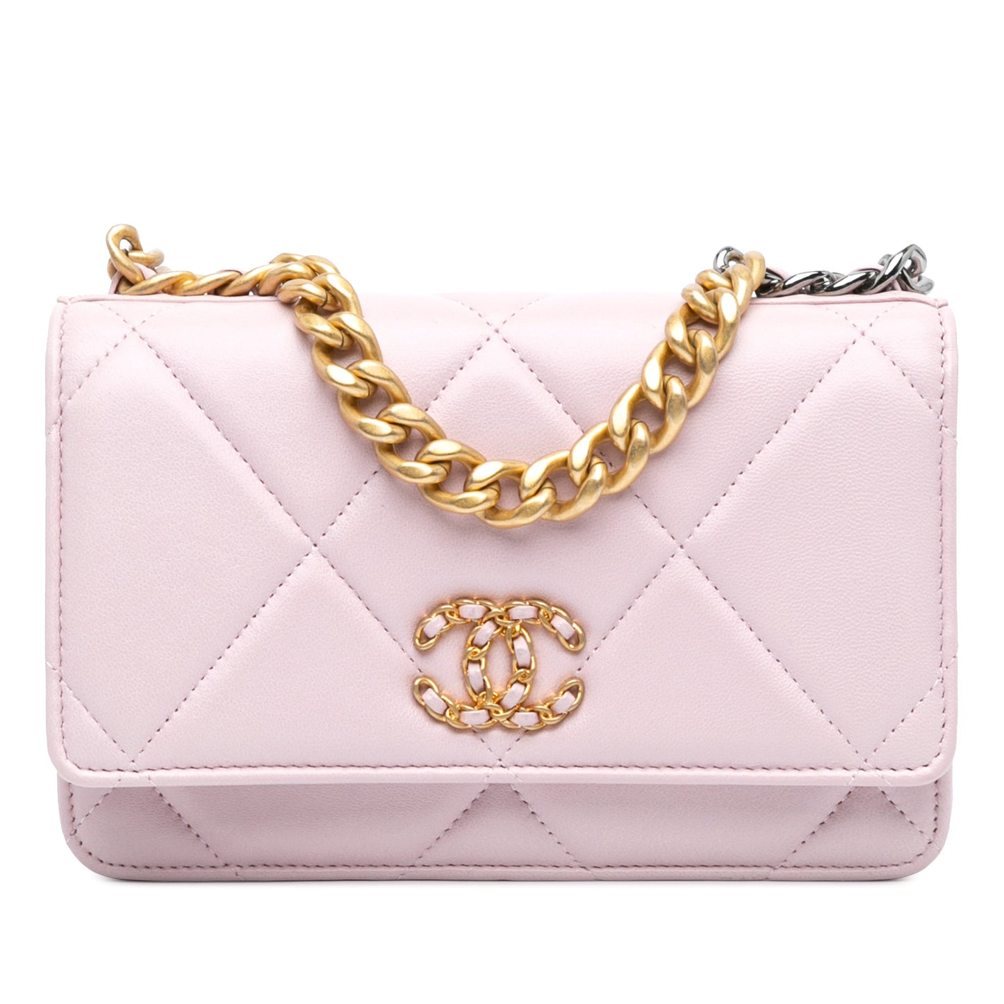 Pink Chanel Quilted Lambskin 19 Wallet on Chain Satchel