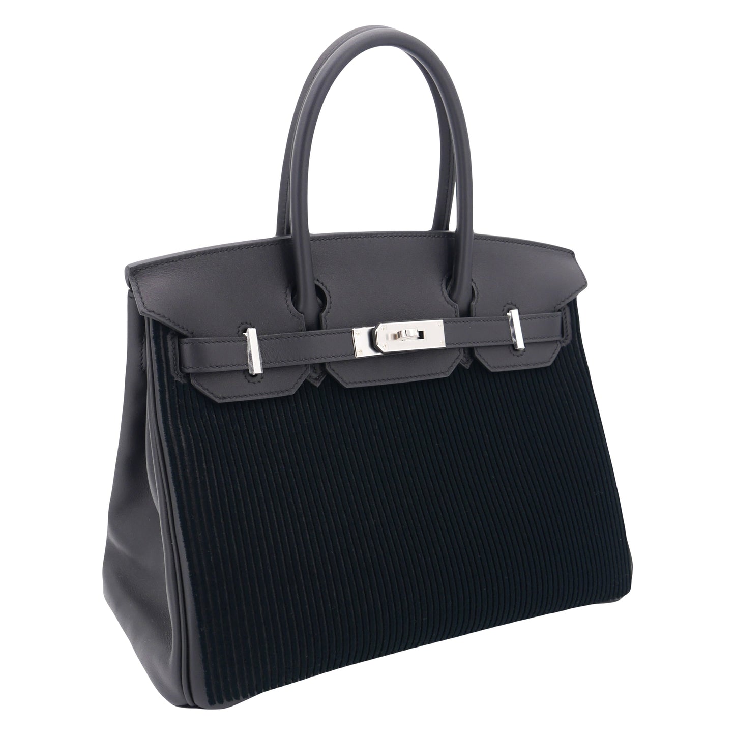 Hermès 30cm Birkin Black Cote a Cote Tuffetage Caban Swift Leather Palladium Hardware