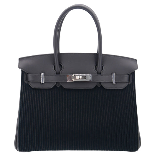 Hermès 30cm Birkin Black Cote a Cote Tuffetage Caban Swift Leather Palladium Hardware