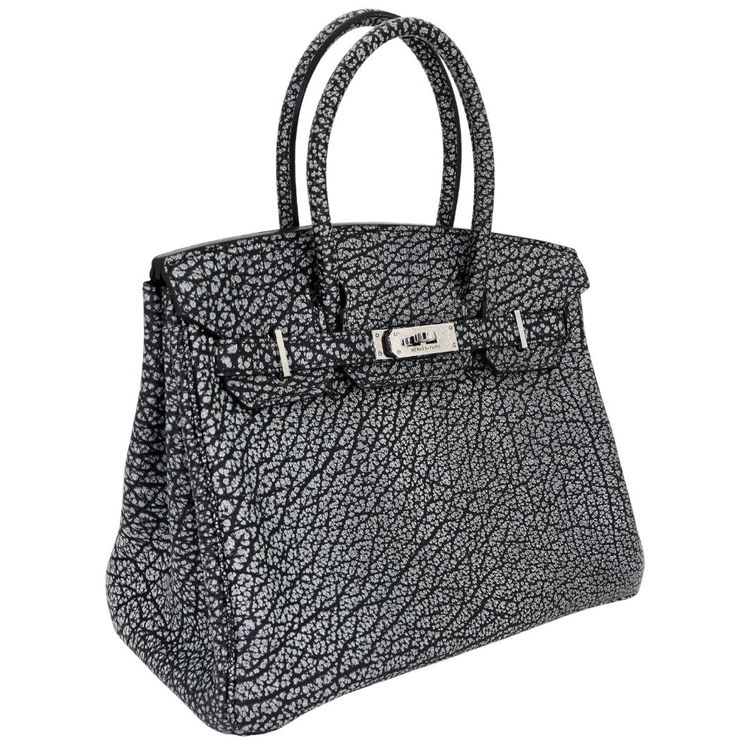 Hermès 30cm Birkin Black Dalmatian Buffalo Leather Palladium Hardware