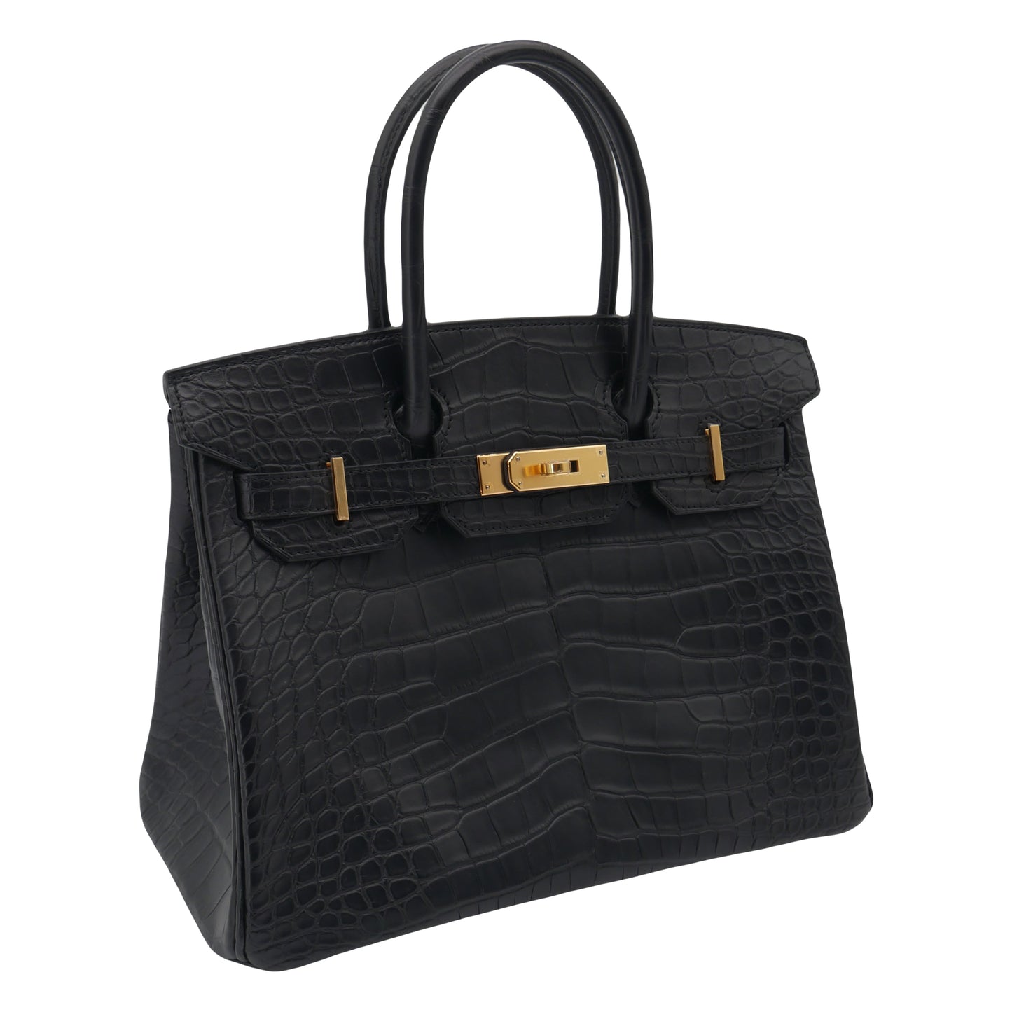 Hermès 30cm Birkin Black Matte Alligator Gold Hardware