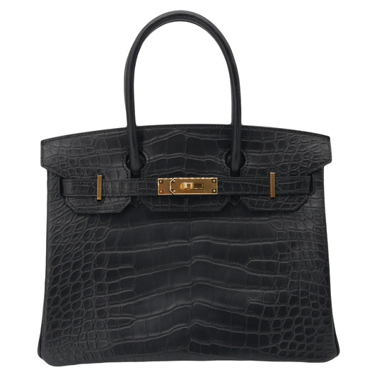 Hermès 30cm Birkin Black Matte Alligator Gold Hardware