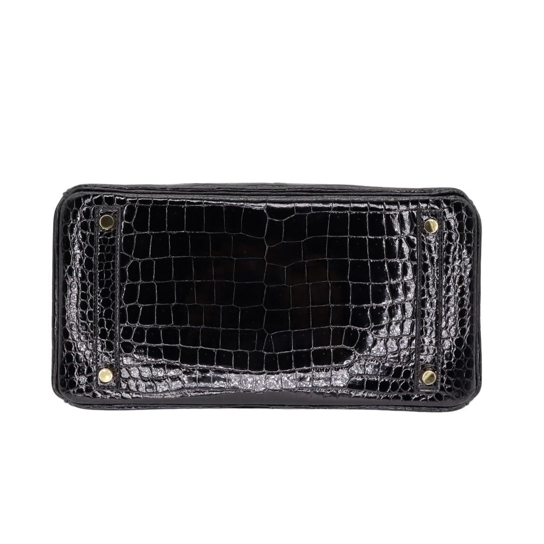 Hermès 30cm Birkin Black Shiny Crocodile Porosus Gold Hardware