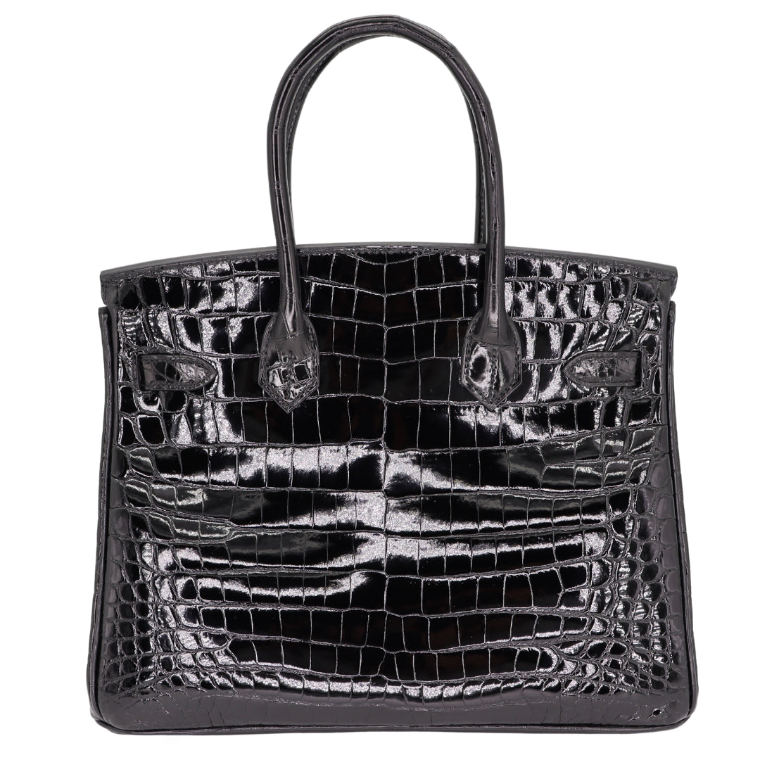 Hermès 30cm Birkin Black Shiny Niloticus Crocodile Gold Hardware