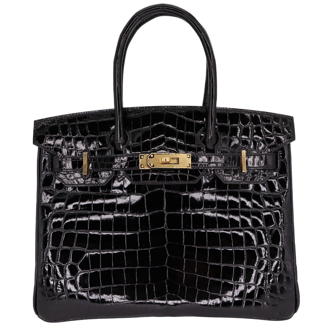 Hermès 30cm Birkin Black Shiny Niloticus Crocodile Gold Hardware