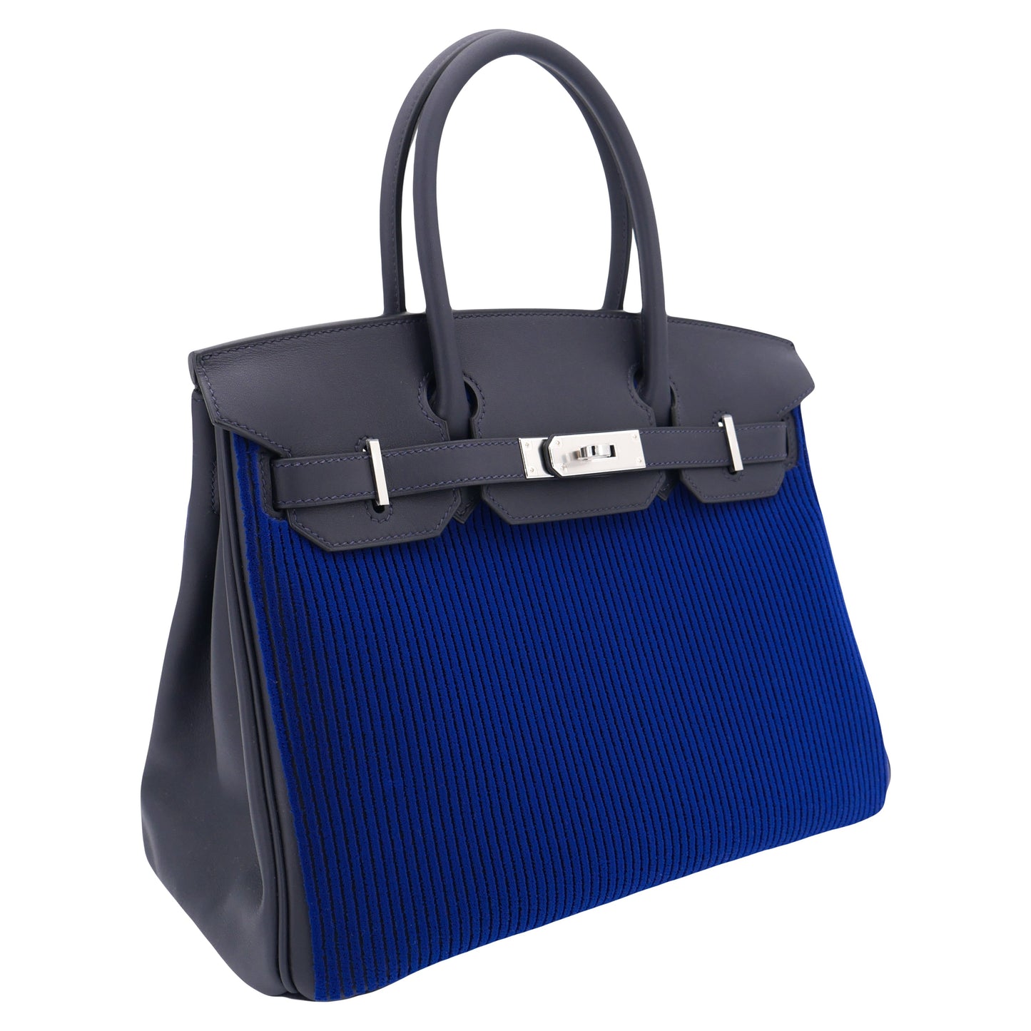 Hermès 30cm Birkin Bleu Saphir C√¥te √† C√¥te Tuffetage Caban Swift Leather Palladium Hardware