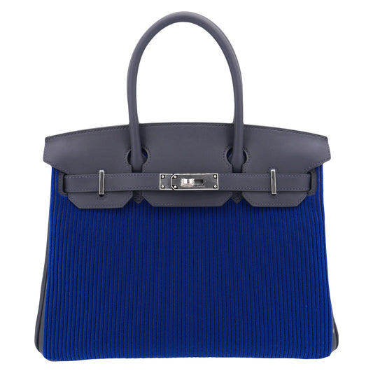 Hermès 30cm Birkin Bleu Saphir C√¥te √† C√¥te Tuffetage Caban Swift Leather Palladium Hardware