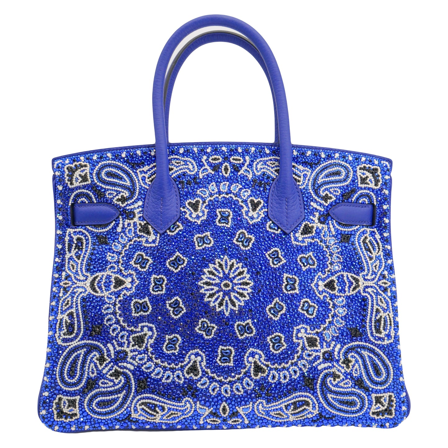 Hermès 30cm Birkin Customized Blue Bandana Swarovski Crystal Palladium Hardware