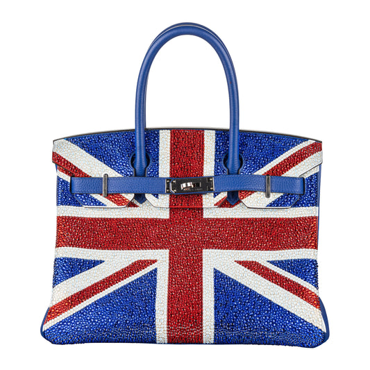 Hermès 30cm Birkin Customized Union Jack Swarovski Crystal Palladium Hardware