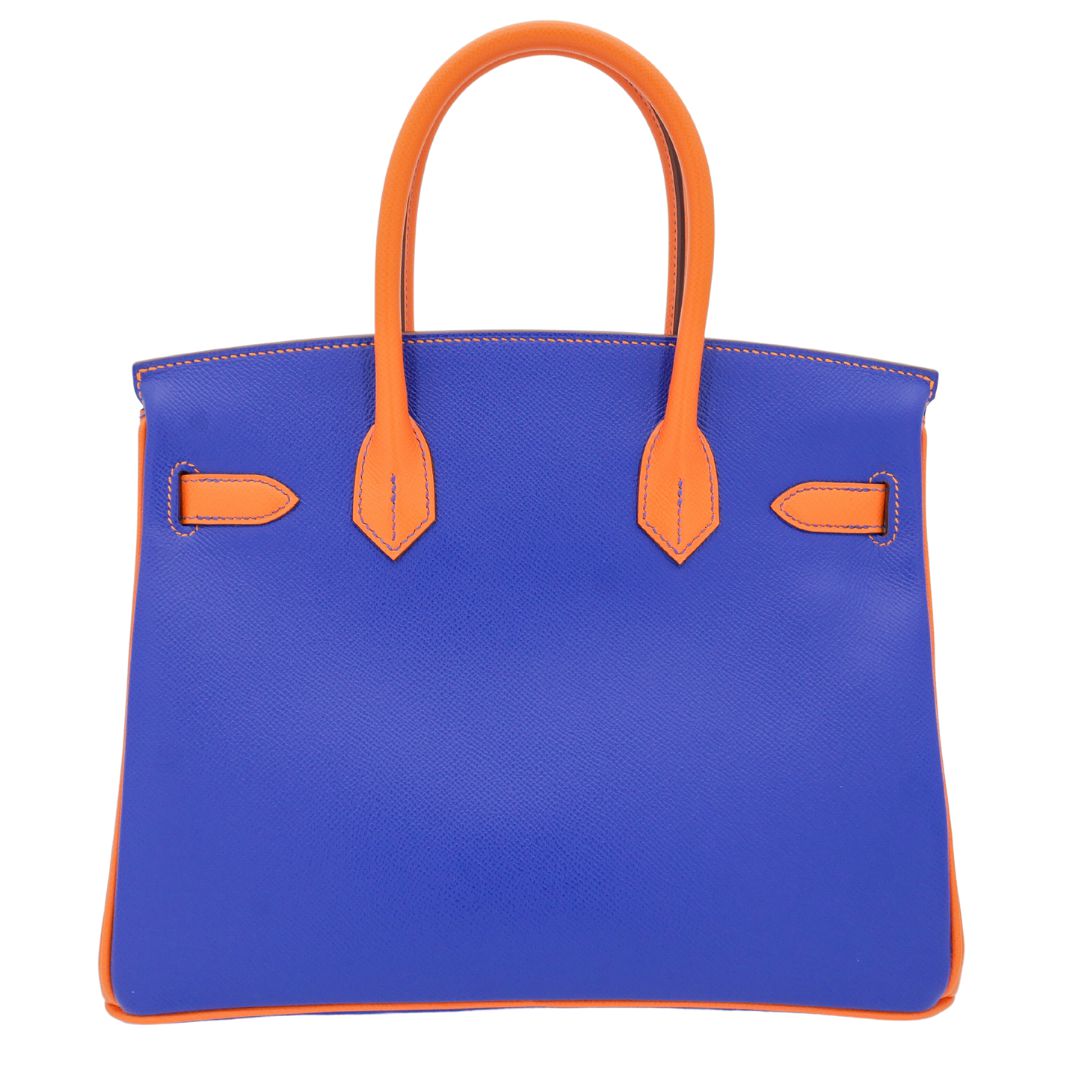 Hermès 30cm Birkin HSS Bleu Electrique/Orange Epsom Brushed Gold Hardware