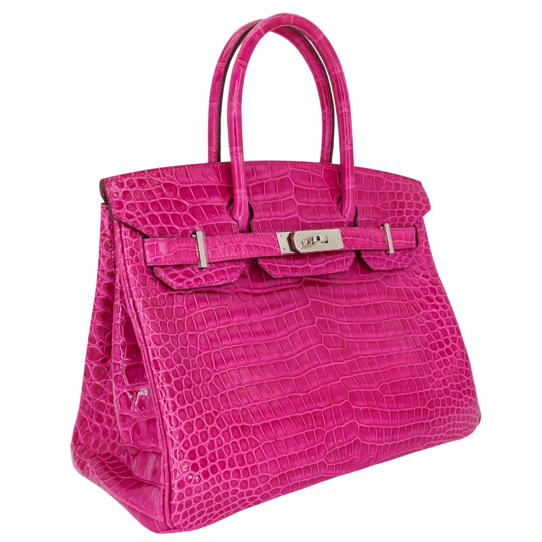 Hermès 30cm Birkin Rose Scheherazade Porosus Crocodile Palladium Hardware