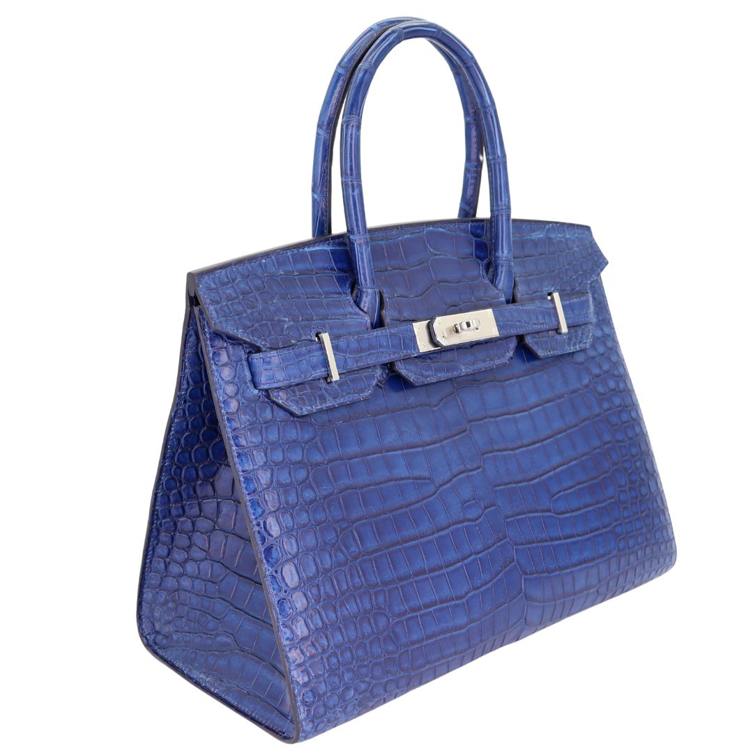Hermès 30cm Birkin Sellier Indigo Aizome Matte Porosus Crocodile Palladium Hardware