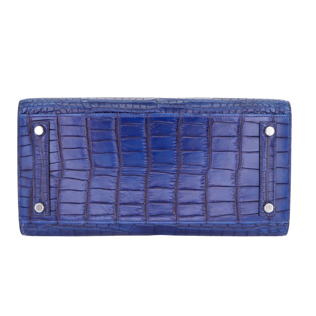 Hermès 30cm Birkin Sellier Indigo Aizome Matte Porosus Crocodile Palladium Hardware