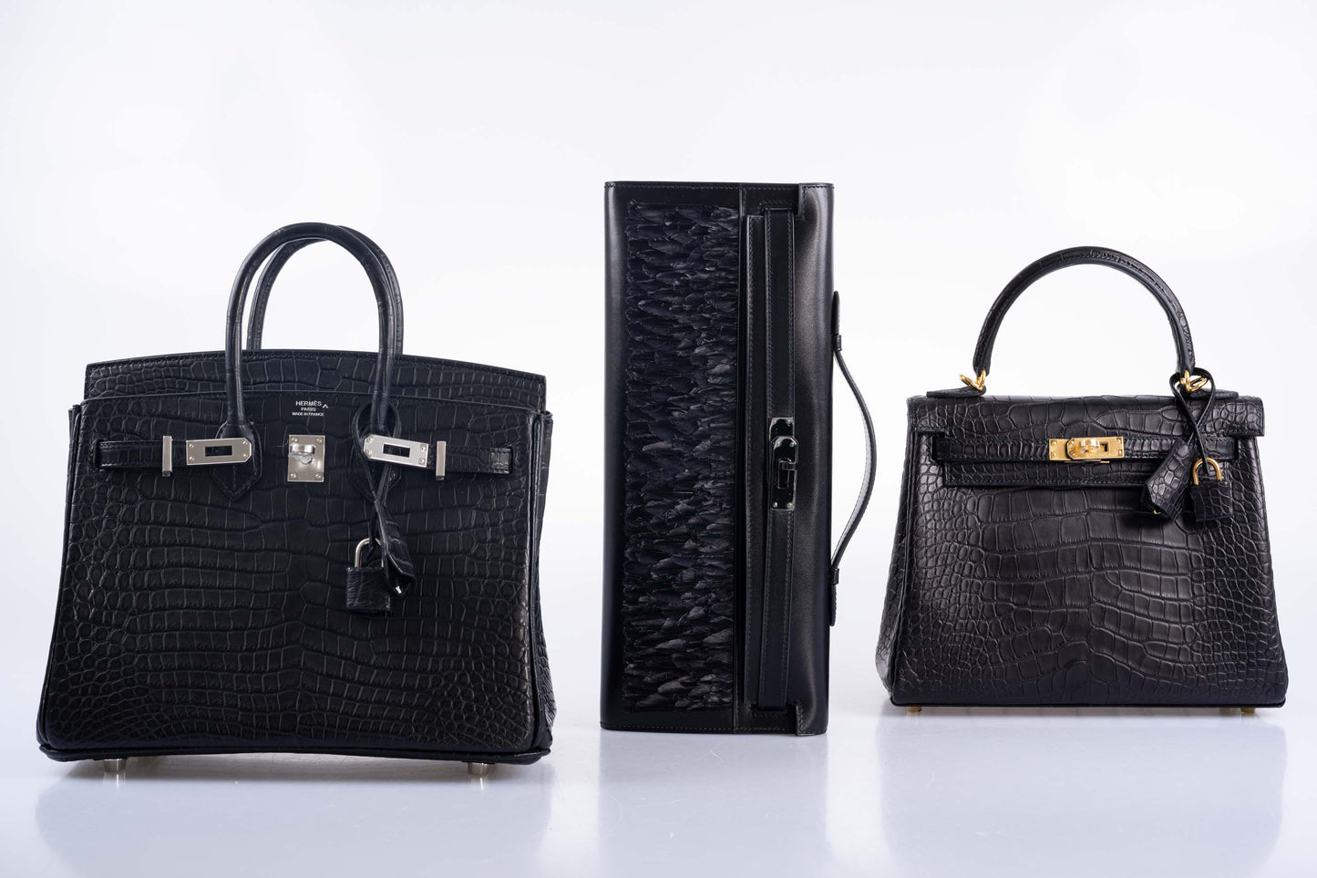 Hermès Birkin 25 Black Matte Porosus Crocodile with Palladium Hardware