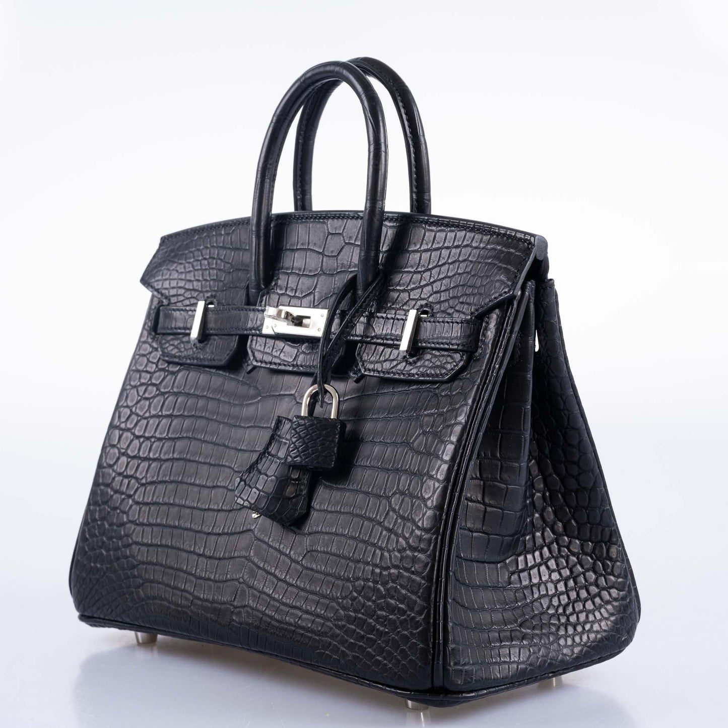 Hermès Birkin 25 Black Matte Porosus Crocodile with Palladium Hardware