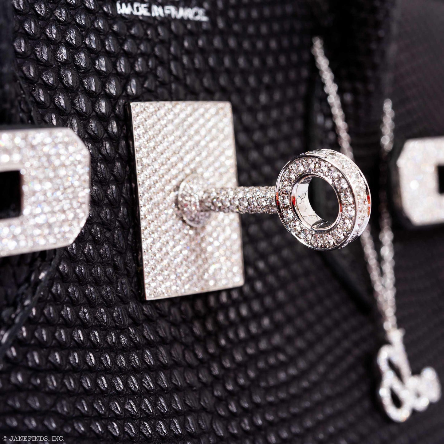 Hermès Birkin 25 Black Salvator Lizard With Jacob & Co. White Gold & Diamond Hardware