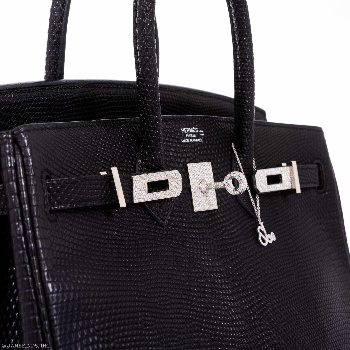 Hermès Birkin 25 Black Salvator Lizard With Jacob & Co. White Gold & Diamond Hardware