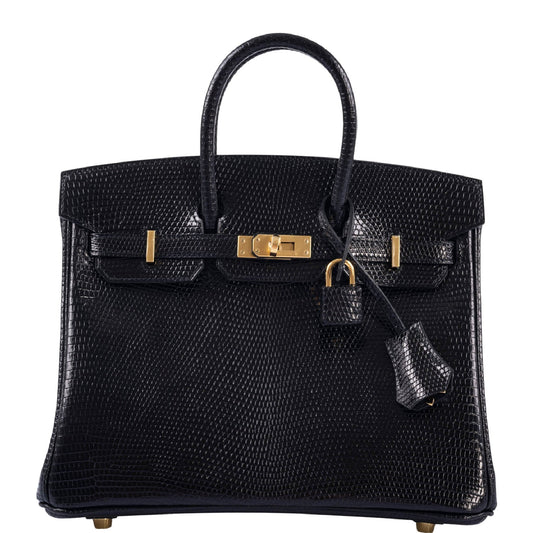 Hermès Birkin 25 Black Shiny Nilo Lizard Gold Hardware