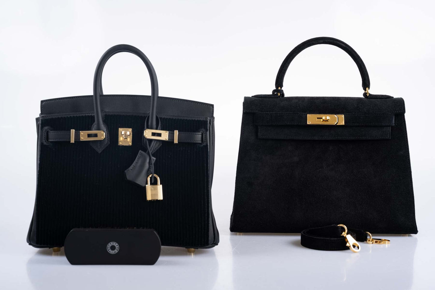 Hermès Birkin 25 Black côte à côte tuffetage and Swift Permabrass Hardware