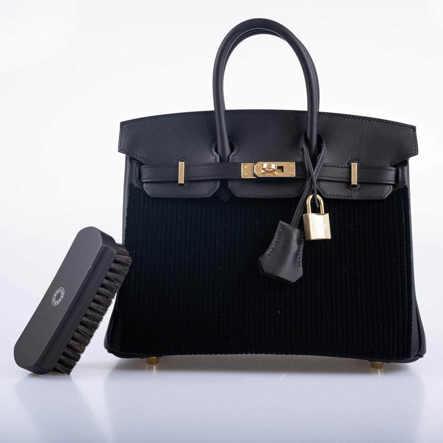 Hermès Birkin 25 Black côte à côte tuffetage and Swift Permabrass Hardware