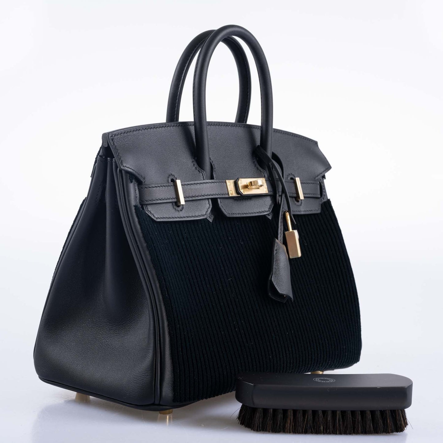Hermès Birkin 25 Black côte à côte tuffetage and Swift Permabrass Hardware
