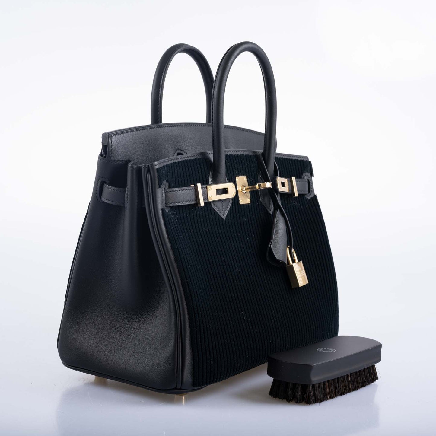 Hermès Birkin 25 Black côte à côte tuffetage and Swift Permabrass Hardware