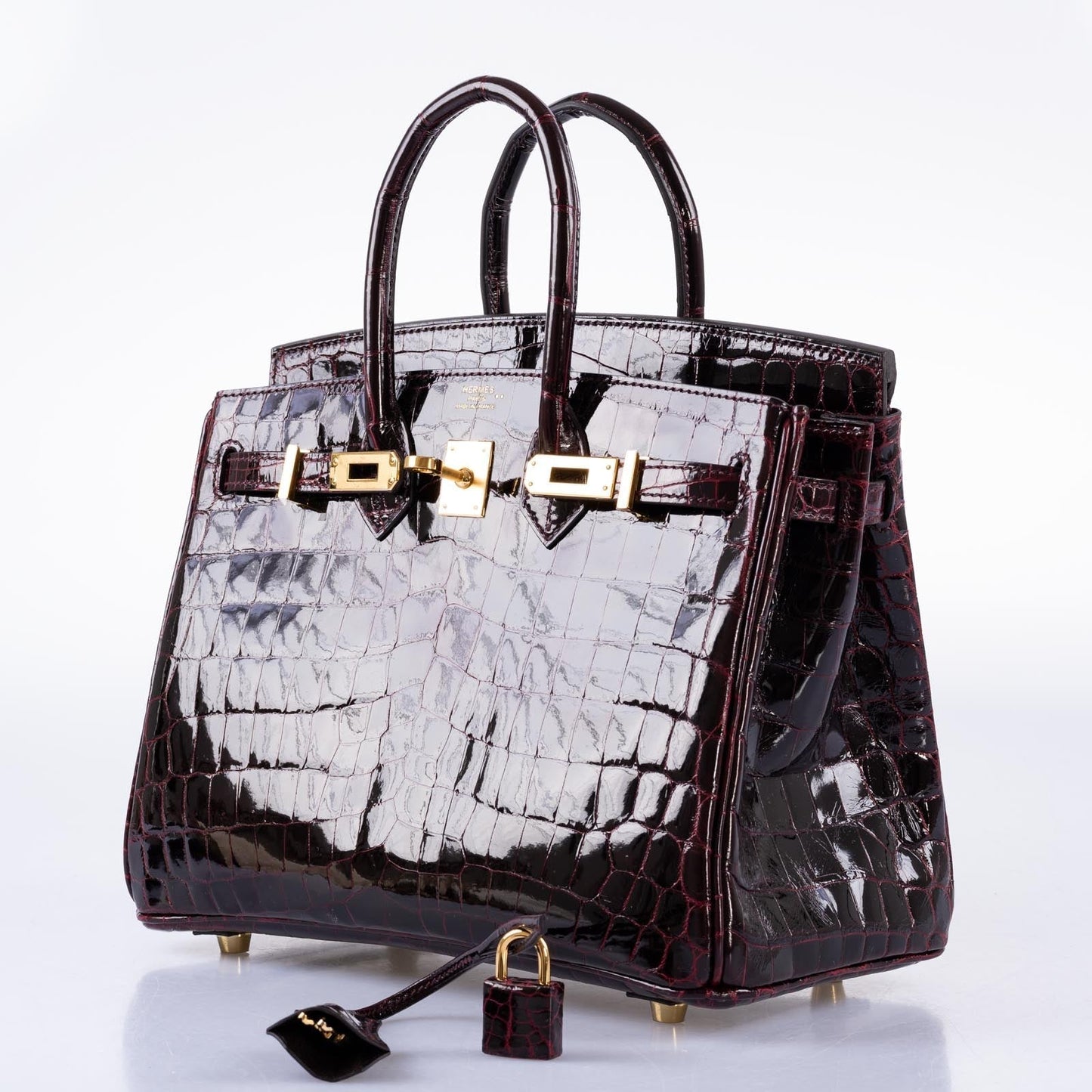 Hermès Birkin 25 Bordeaux Shiny Niloticus Crocodile with Gold Hardware