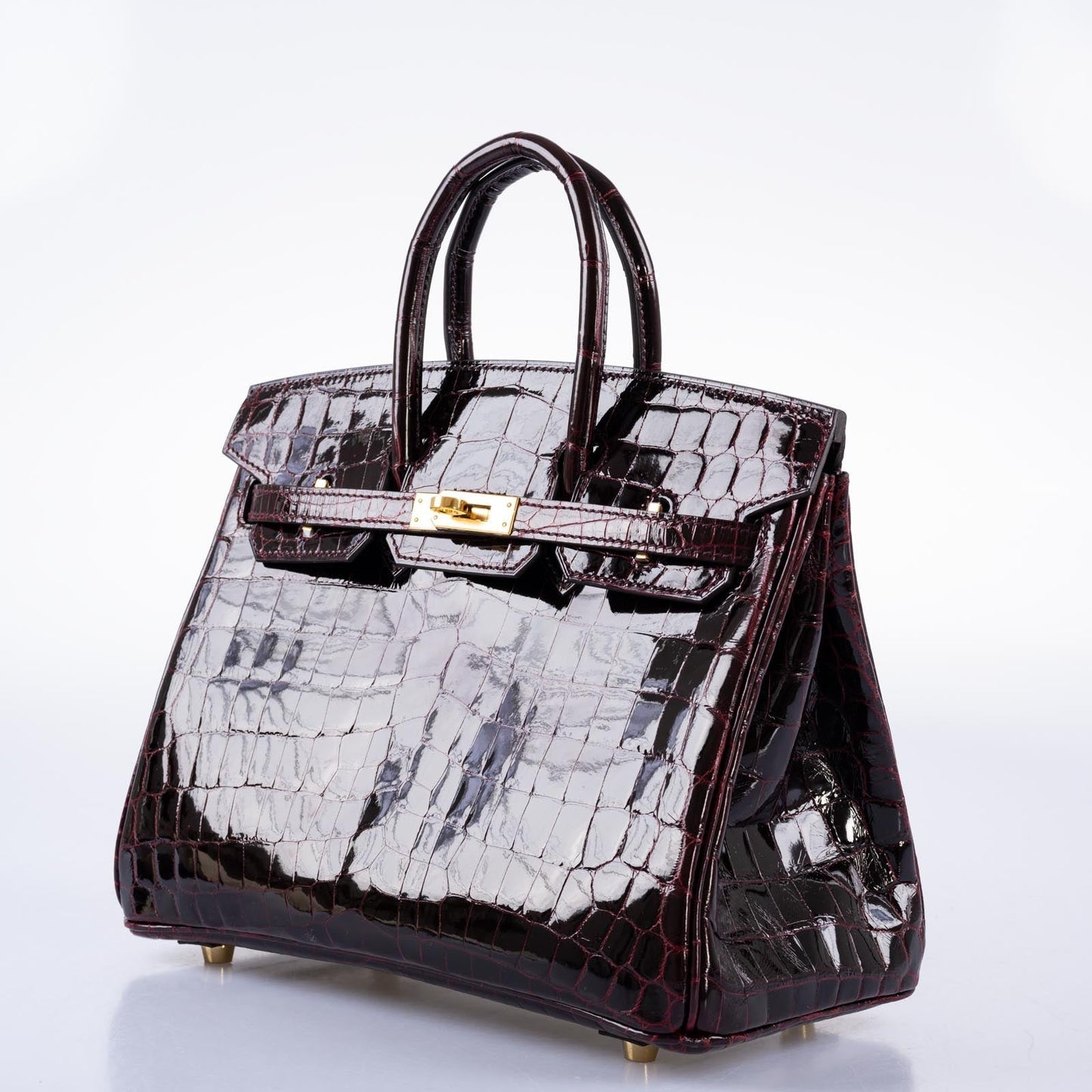 Hermès Birkin 25 Bordeaux Shiny Niloticus Crocodile with Gold Hardware