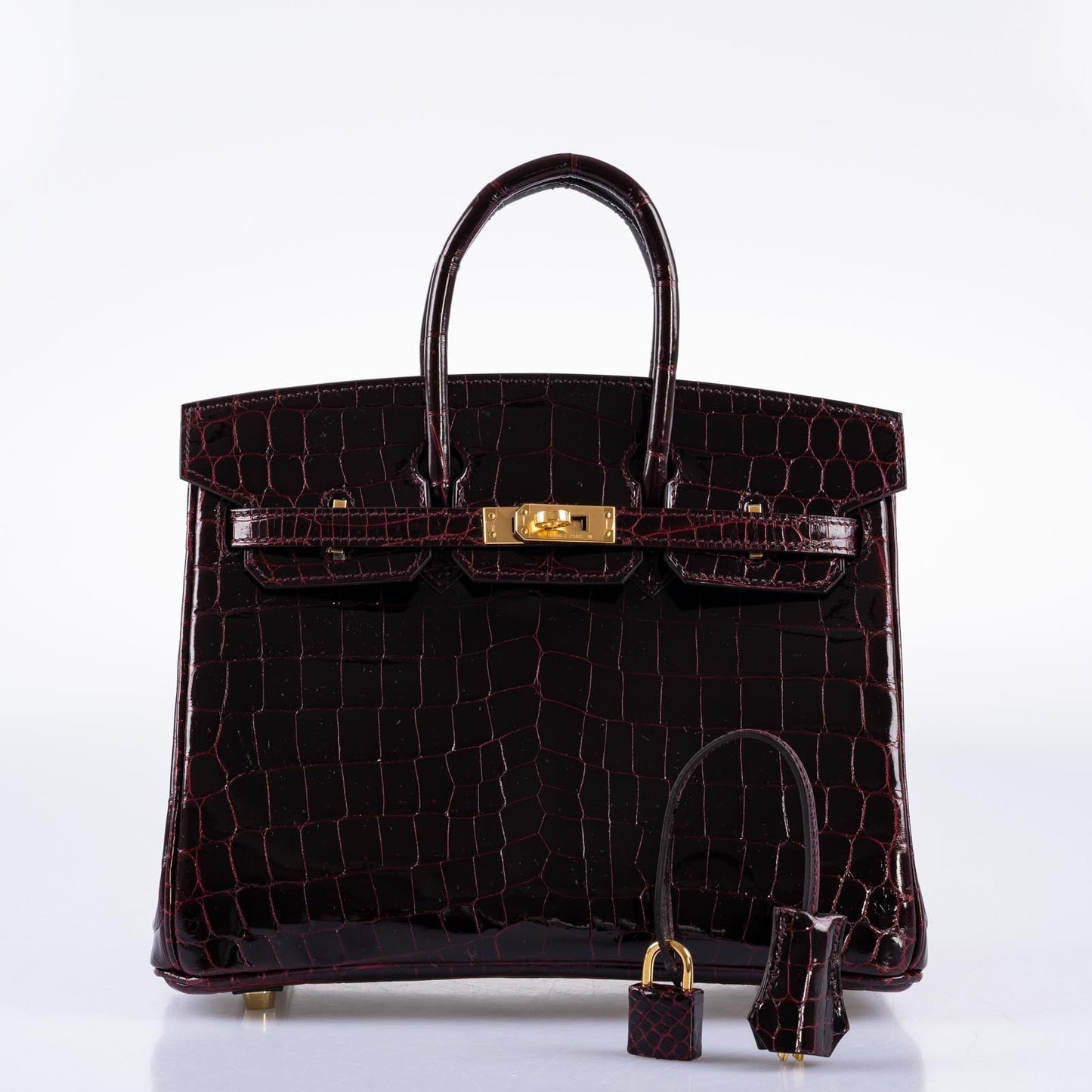 Hermès Birkin 25 Bordeaux Shiny Niloticus Crocodile with Gold Hardware