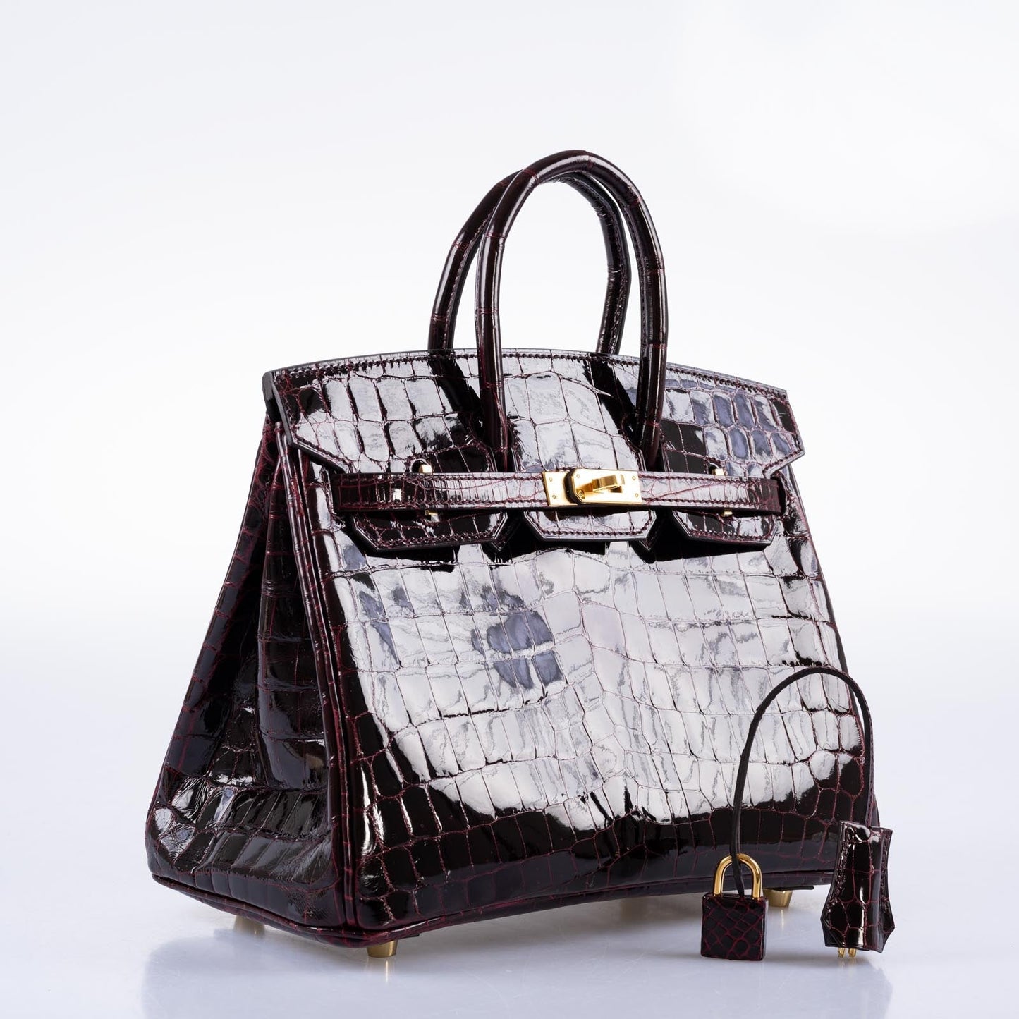 Hermès Birkin 25 Bordeaux Shiny Niloticus Crocodile with Gold Hardware