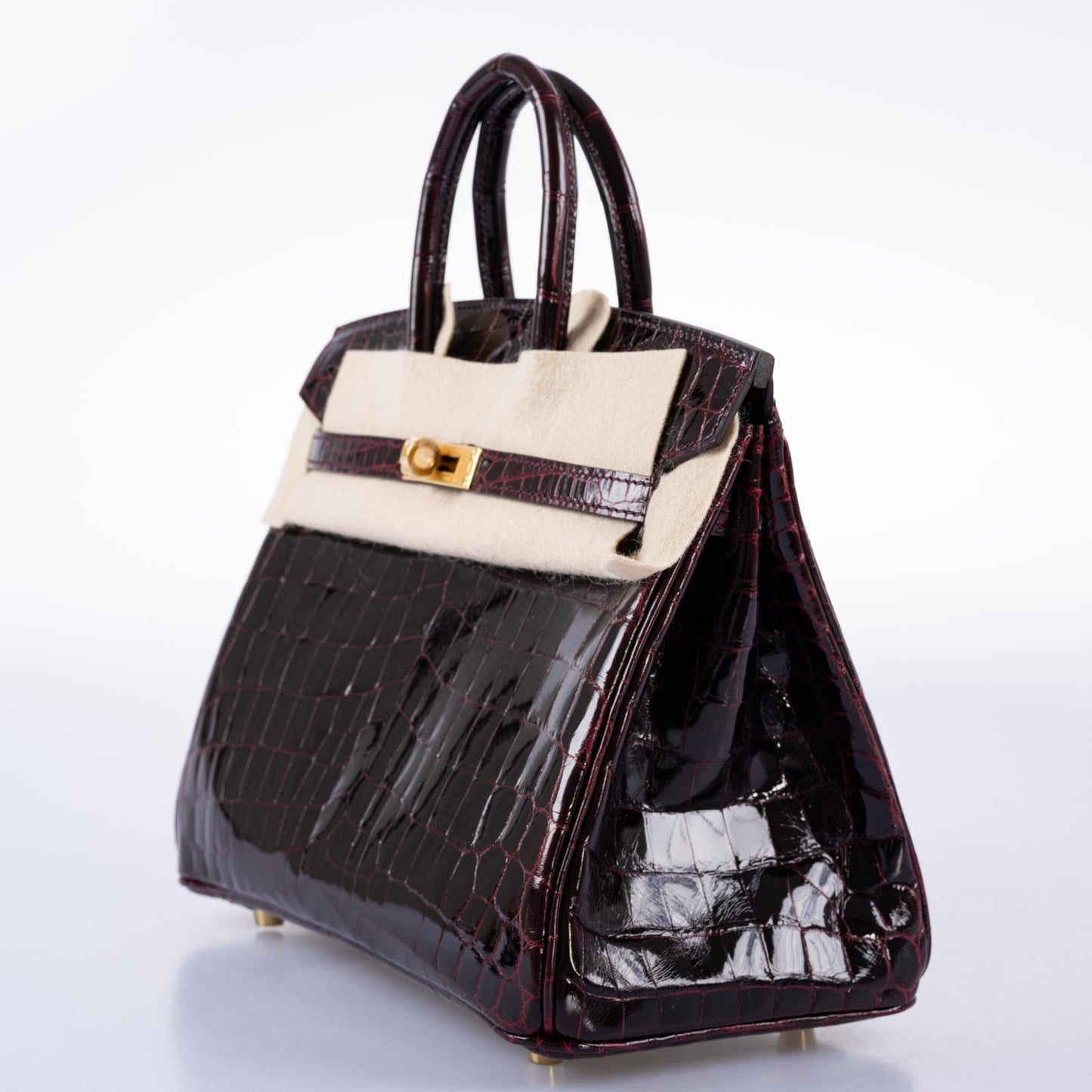 Hermès Birkin 25 Bordeaux Shiny Niloticus Crocodile with Gold Hardware