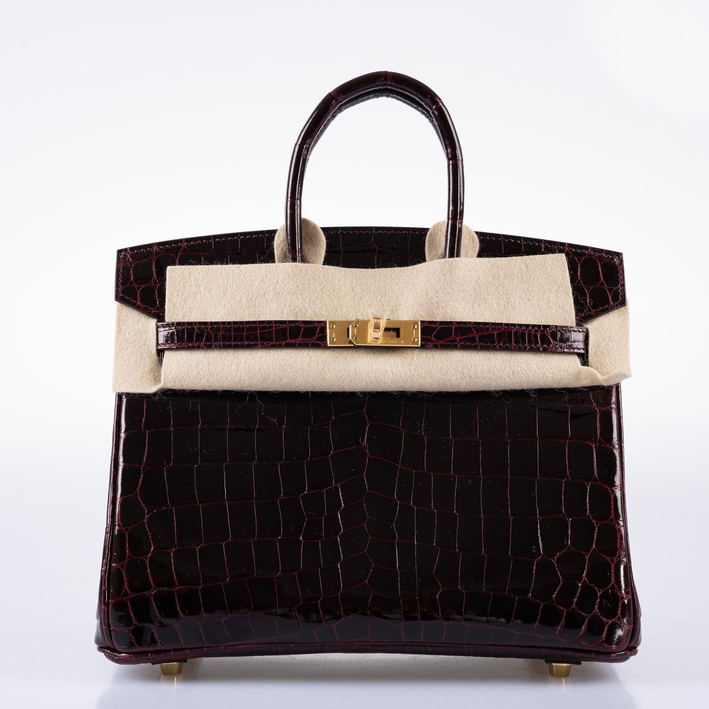Hermès Birkin 25 Bordeaux Shiny Niloticus Crocodile with Gold Hardware