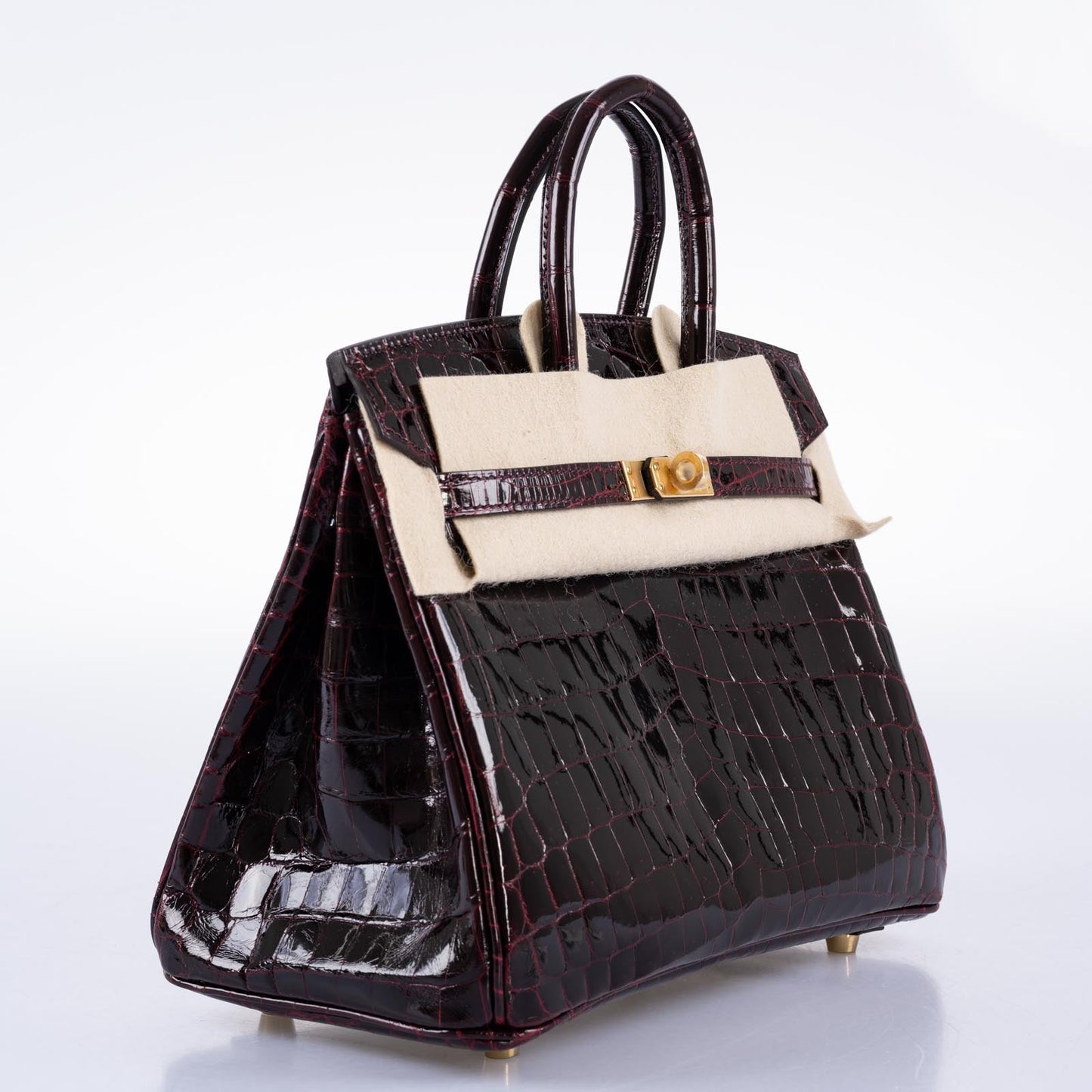 Hermès Birkin 25 Bordeaux Shiny Niloticus Crocodile with Gold Hardware