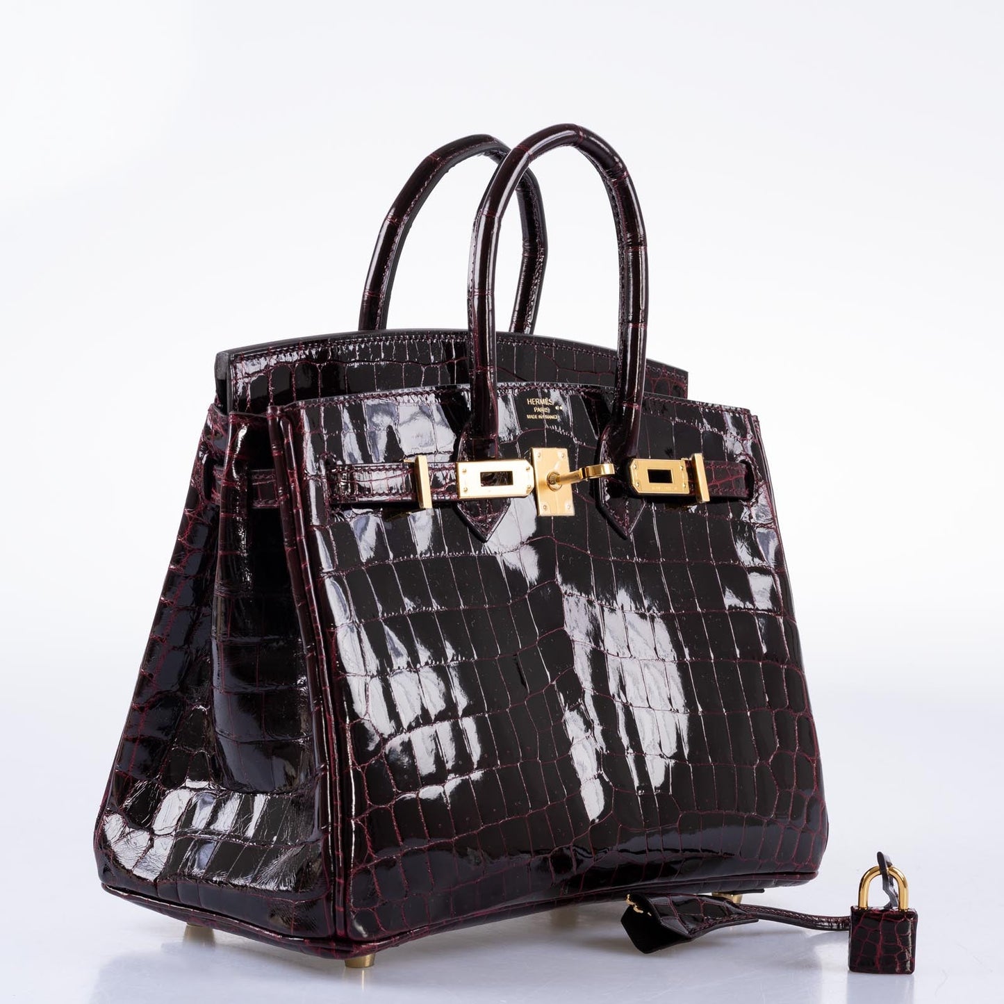 Hermès Birkin 25 Bordeaux Shiny Niloticus Crocodile with Gold Hardware