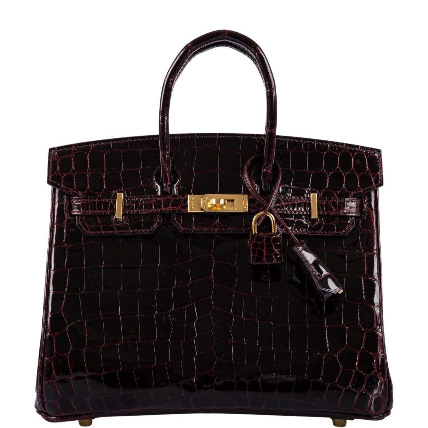 Hermès Birkin 25 Bordeaux Shiny Niloticus Crocodile with Gold Hardware