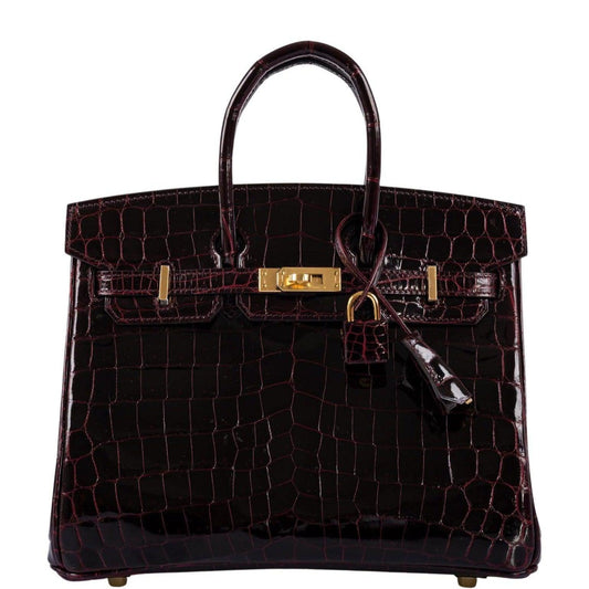 Hermès Birkin 25 Bordeaux Shiny Niloticus Crocodile with Gold Hardware