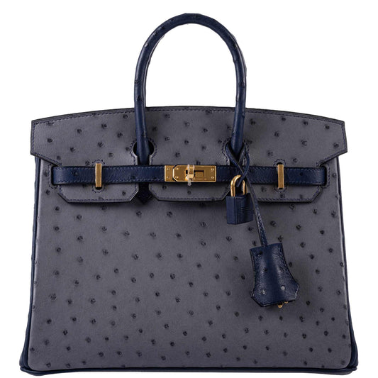 Hermès Birkin 25 HSS Gris Agate & Blue Iris Ostrich Gold Hardware - 2018, C